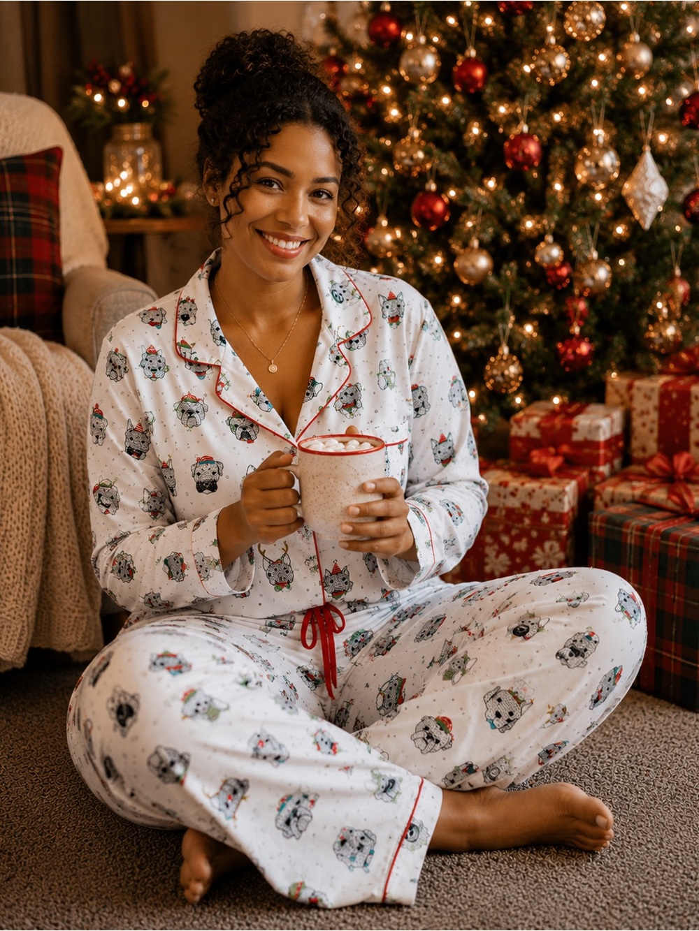 Target White Holiday Animal Face Pajama Pants with Red Drawstring